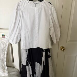 Zara cotton 3/4” ballon White Blouse SZ L  NWT